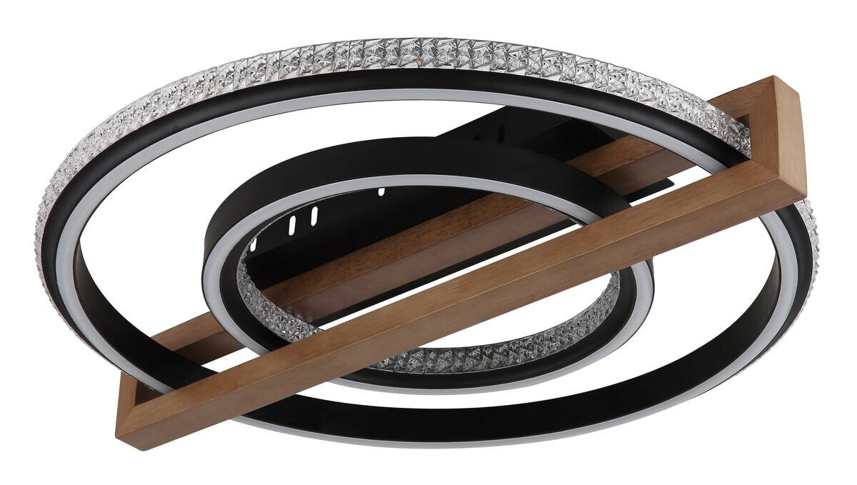 GLOBO LED-Deckenleuchte mattschwarz Opal dunkelbraun Metall Kunststoff Holz B/H/L: ca. 55x11,5x50 cm 1 Brennstellen