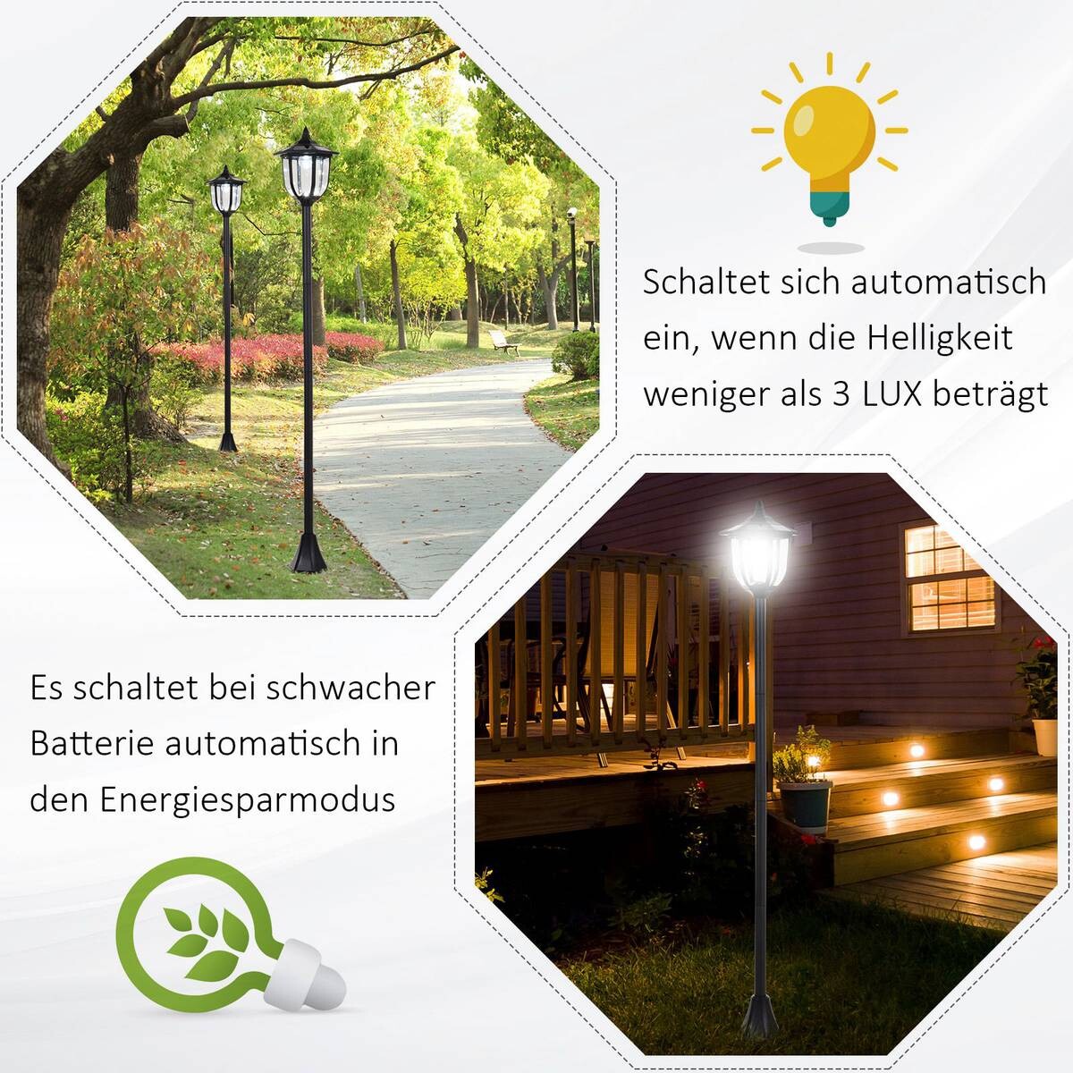 Gartenlaterne mit LED schwarz Kunststoff Edelstahl H/D: ca. 177x27 cm
