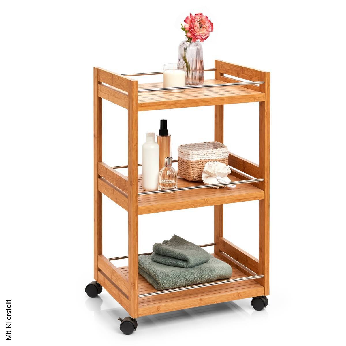 Zeller Rollwagen natur Bambus B/H/T: ca. 46x76x38 cm