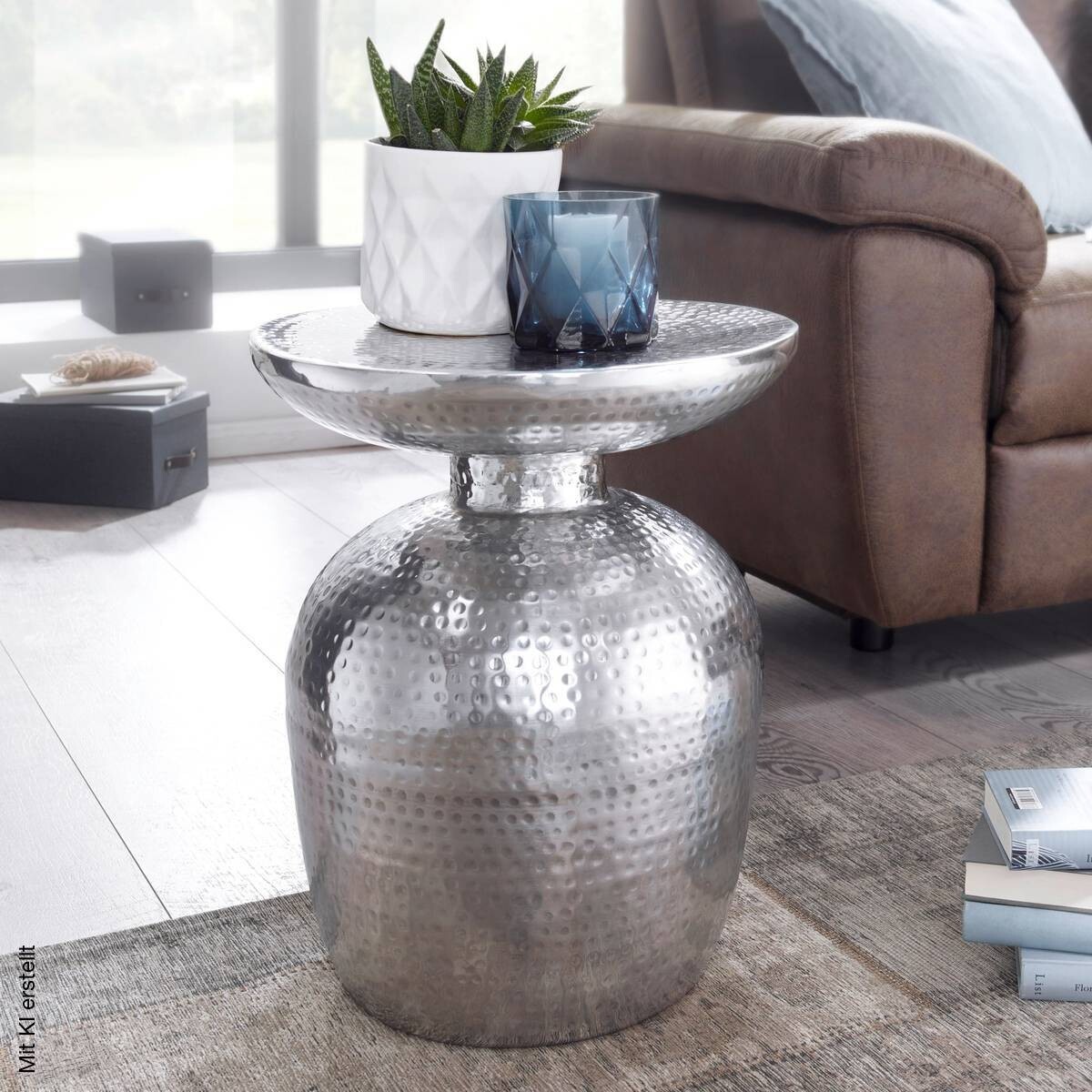 Beistelltisch silber lackiert Aluminium B/H/T/D: ca. 36,5x46x36,5x36,5 cm