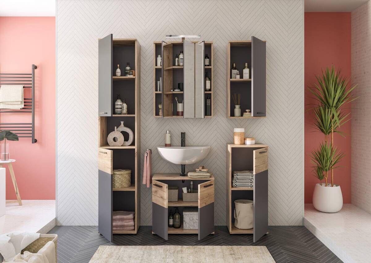 Badezimmer-Set MASON Nox Oak Nachbildung edles Basaltgrau Nachbildung B/H/T: ca. 112x190x34 cm