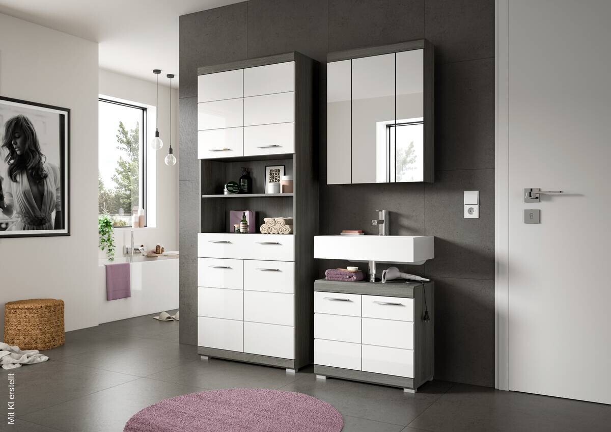Badezimmer-Set Scout Rauchsilber Nachbildung weiß Hochglanz B/H/T: ca. 149x34x191 cm