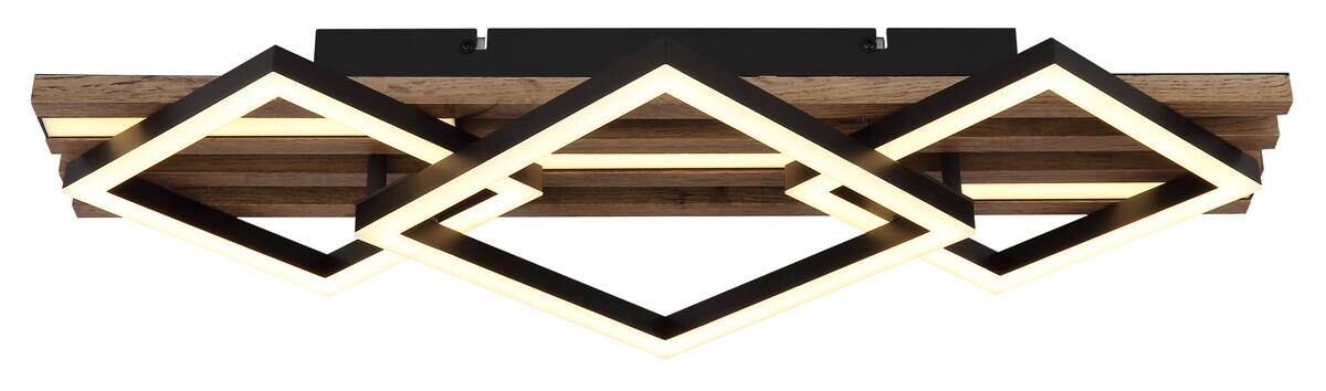 GLOBO LED-Deckenleuchte OBRIEN 67344D2 Opal mattschwarz MDF Kunststoff Metall B/H/L: ca. 61x9,5x31 cm 1 Brennstellen
