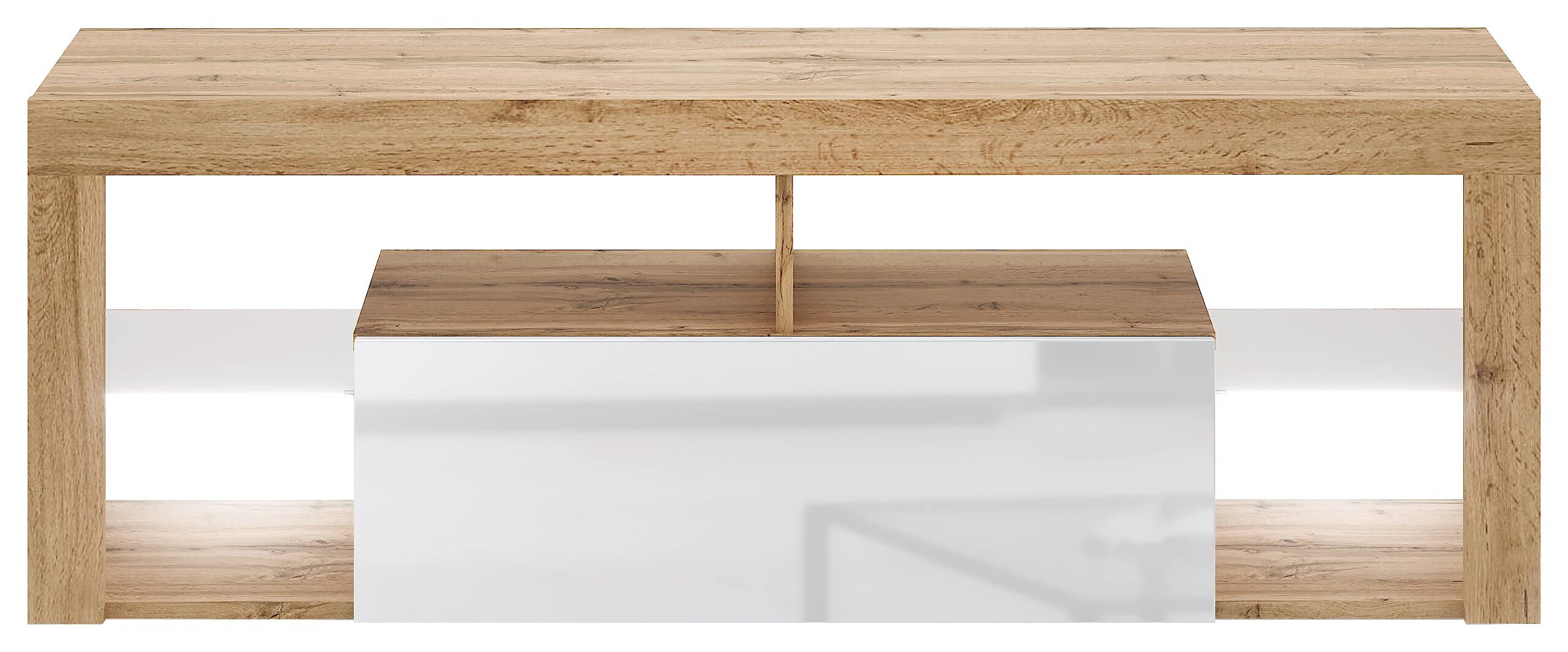 TV-Lowboard TV LOWBOARD Everest 140 LED Eiche Wotan Nachbildung weiß glänzend B/H/T: ca. 140x50x35 cm