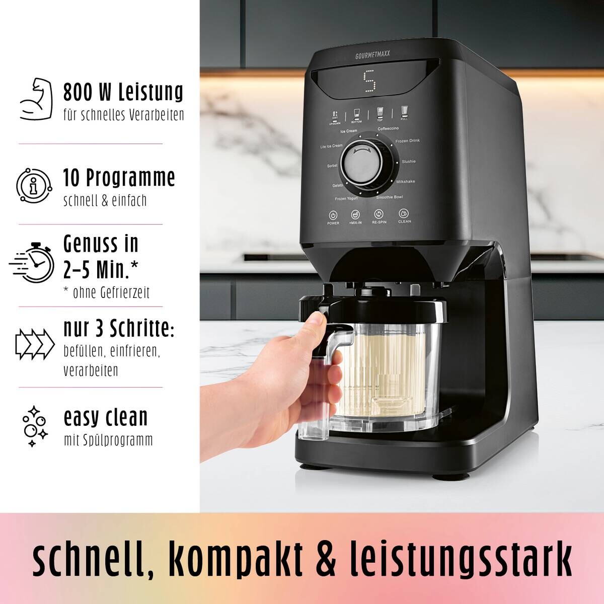 GOURMETmaxx Eismaschine 19370 schwarz Kunststoff B/H/L: ca. 21,5x45x48,5 cm