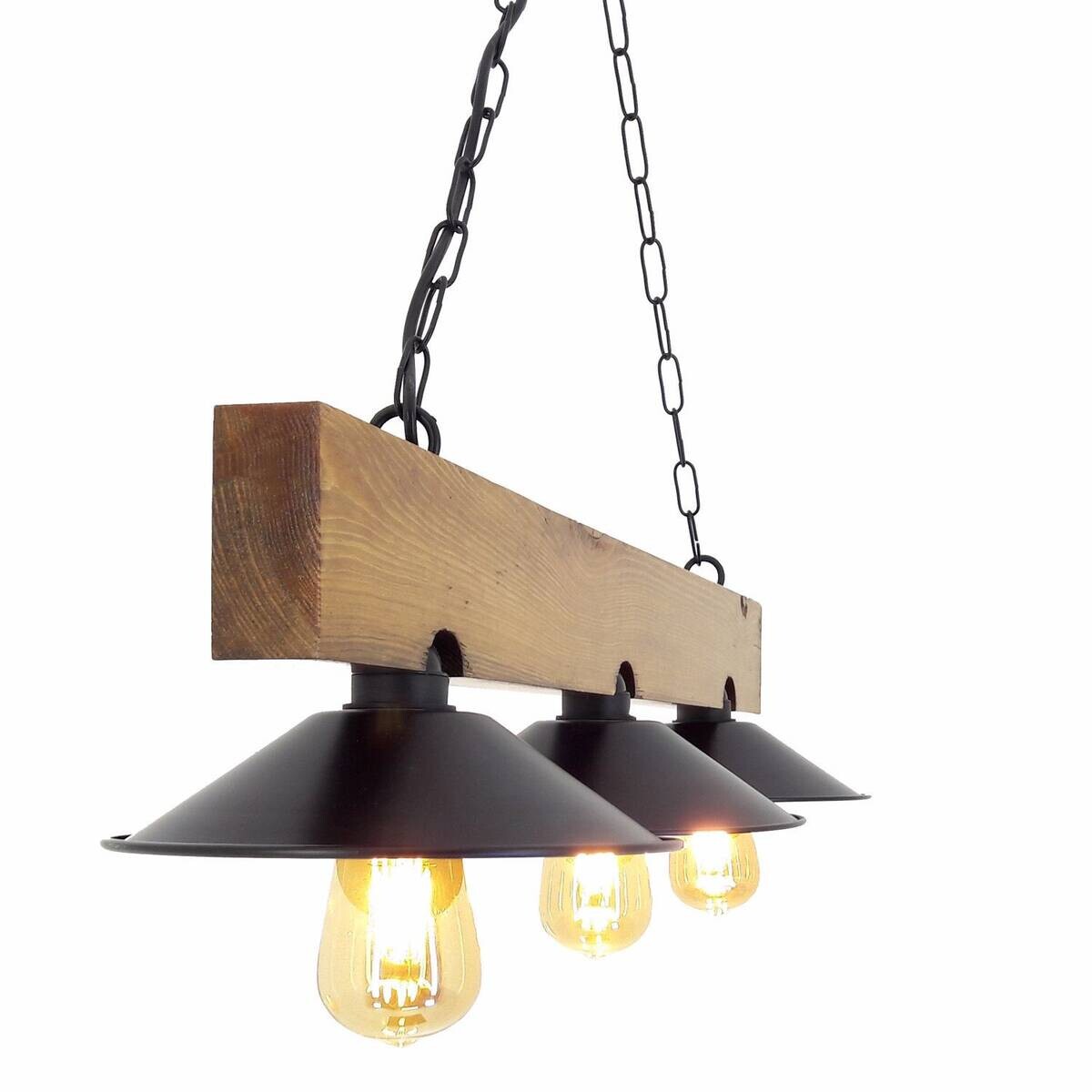 Opviq Pendelleuchte Üc Sapka Avize schwarz nussbaum B/H/T/L: ca. 80x65x22x80 cm E27 3 Brennstellen