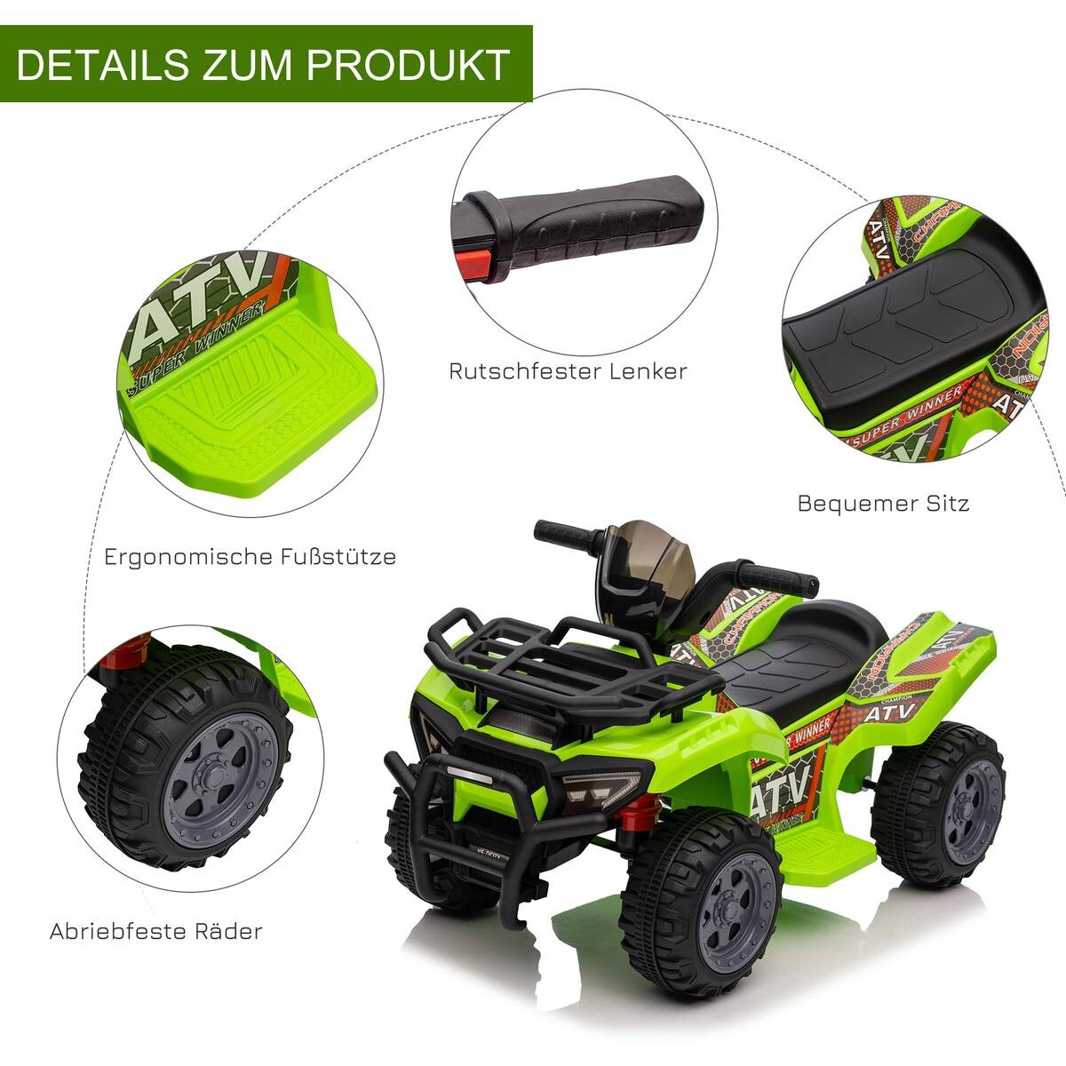 HOMCOM Kinder-Elektroquad grün B/H/L: ca. 44x42x66 cm