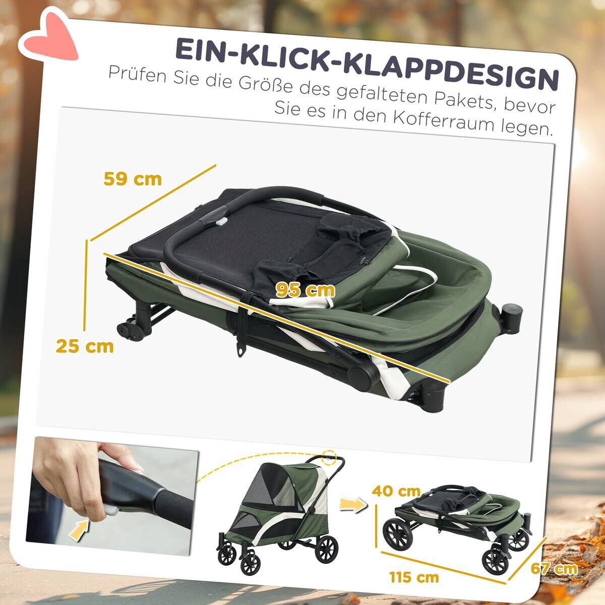 PawHut Hundewagen dunkelgrün Stahl B/H/L: ca. 67x100x124 cm