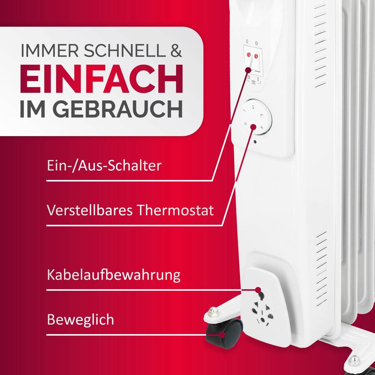 Ölradiator weiß Metall B/H/L: ca. 23,5x55x33 cm ca. 1500 W