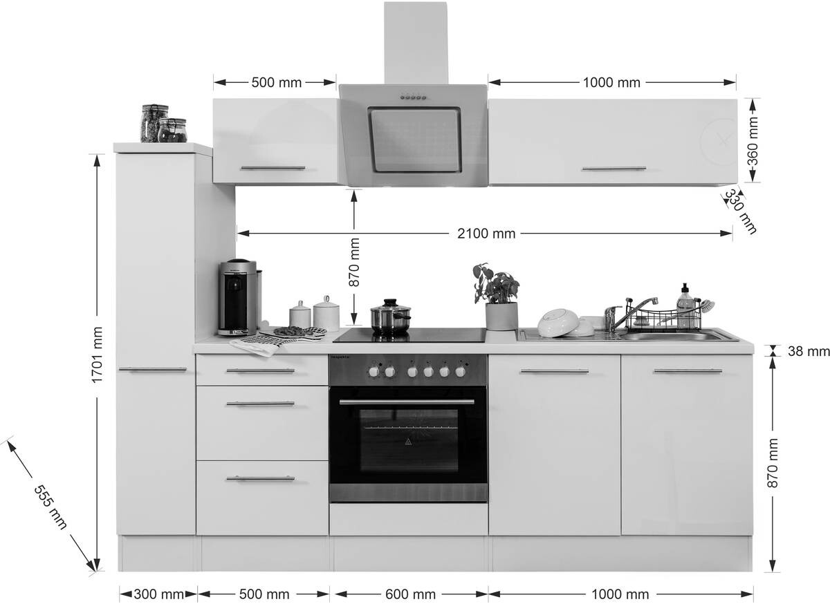 Respekta Küchenblock Amanda weiß Hochglanz B/H/T: ca. 240x200x60 cm