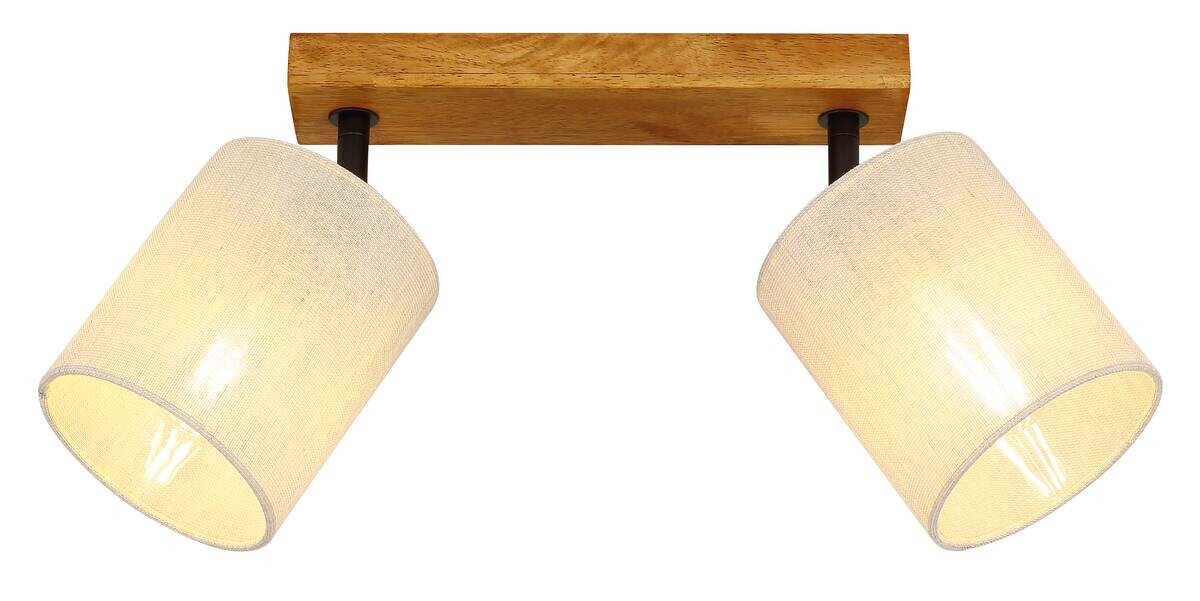 GLOBO Spot JULE braun Leinen Holz B/H/T: ca. 13x24x3,5 cm E27 2 Brennstellen