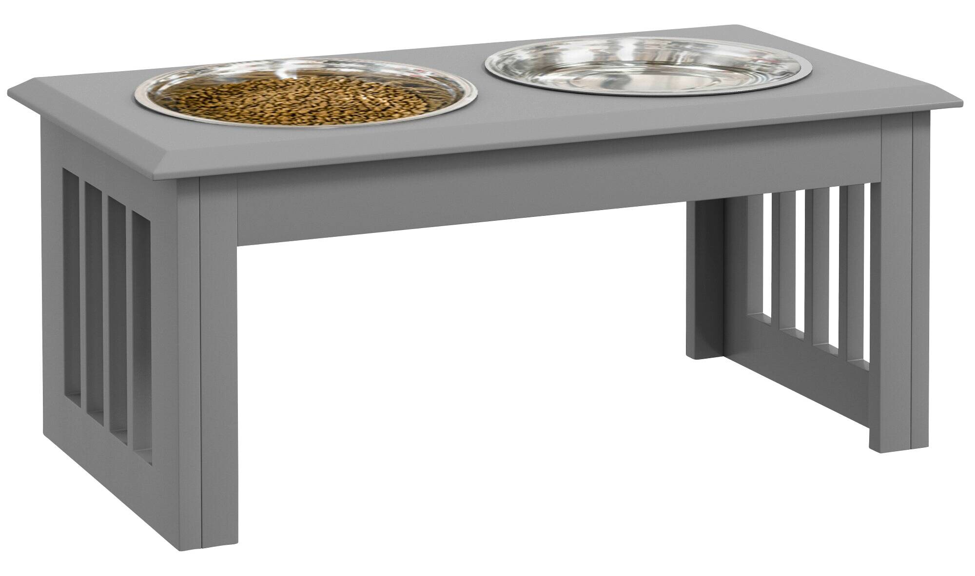 PawHut Futternapf grau Edelstahl B/H/L: ca. 30,5x25,4x58,4 cm