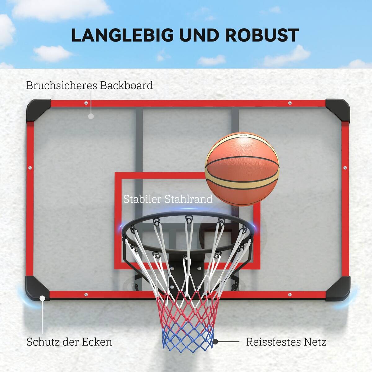 SPORTNOW Basketballkorb rot Kunststoff B/H/L: ca. 61x73x113 cm