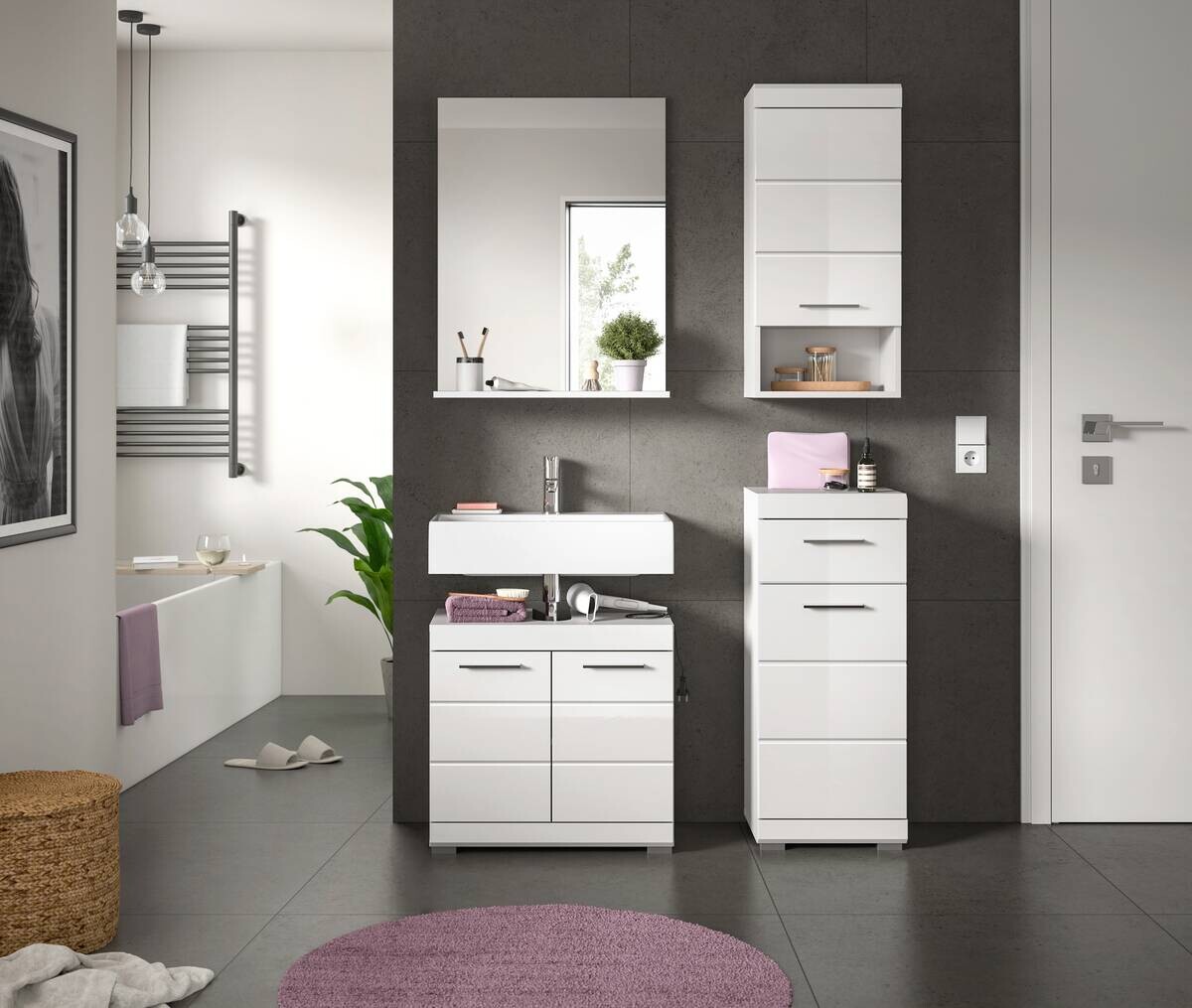 Badezimmer-Set Scout weiß weiß Hochglanz B/H/T: ca. 112x191x34 cm