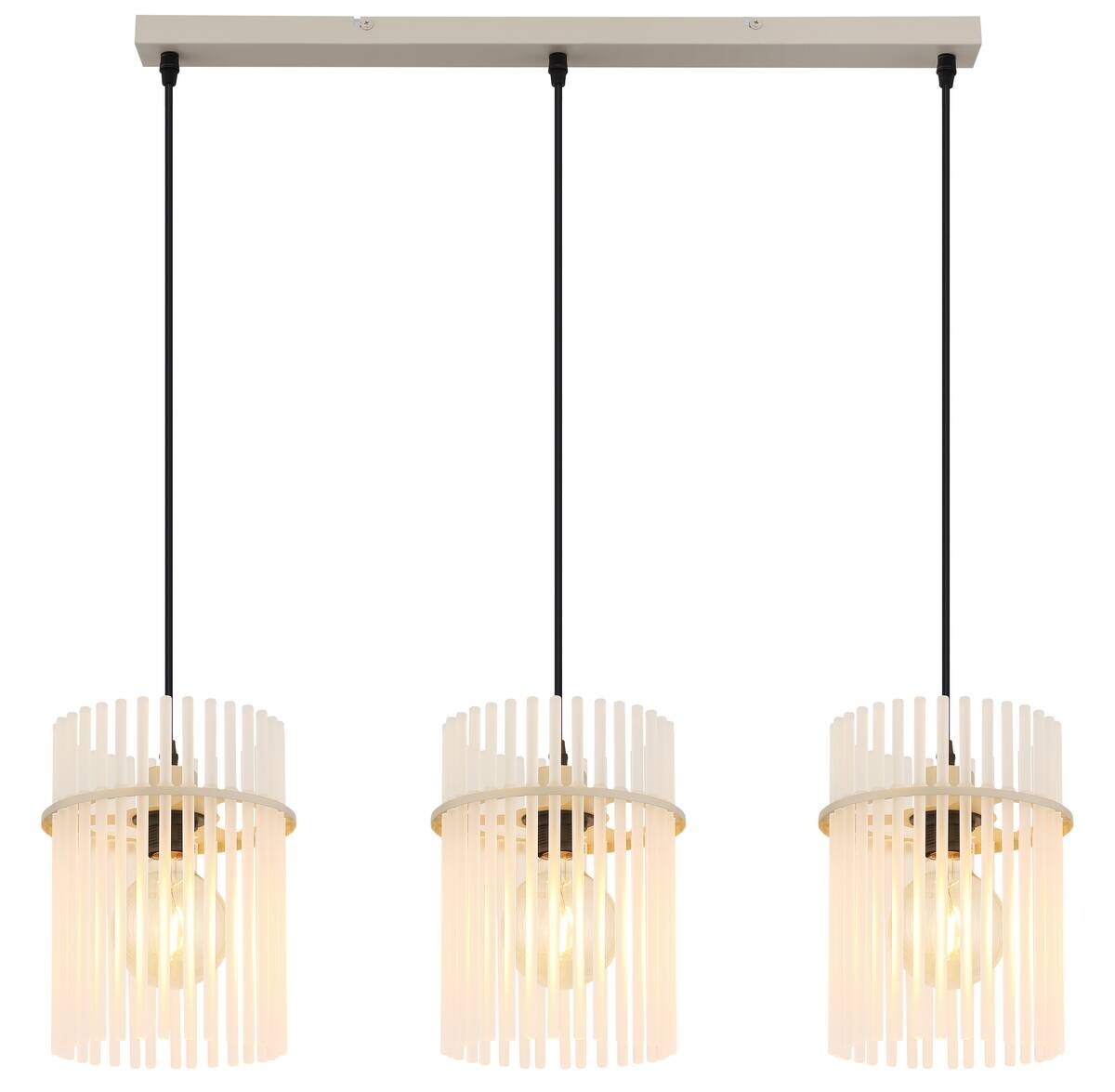 GLOBO Pendelleuchte sand Metall Glas B/H/T: ca. 80x140x20 cm E27 3 Brennstellen