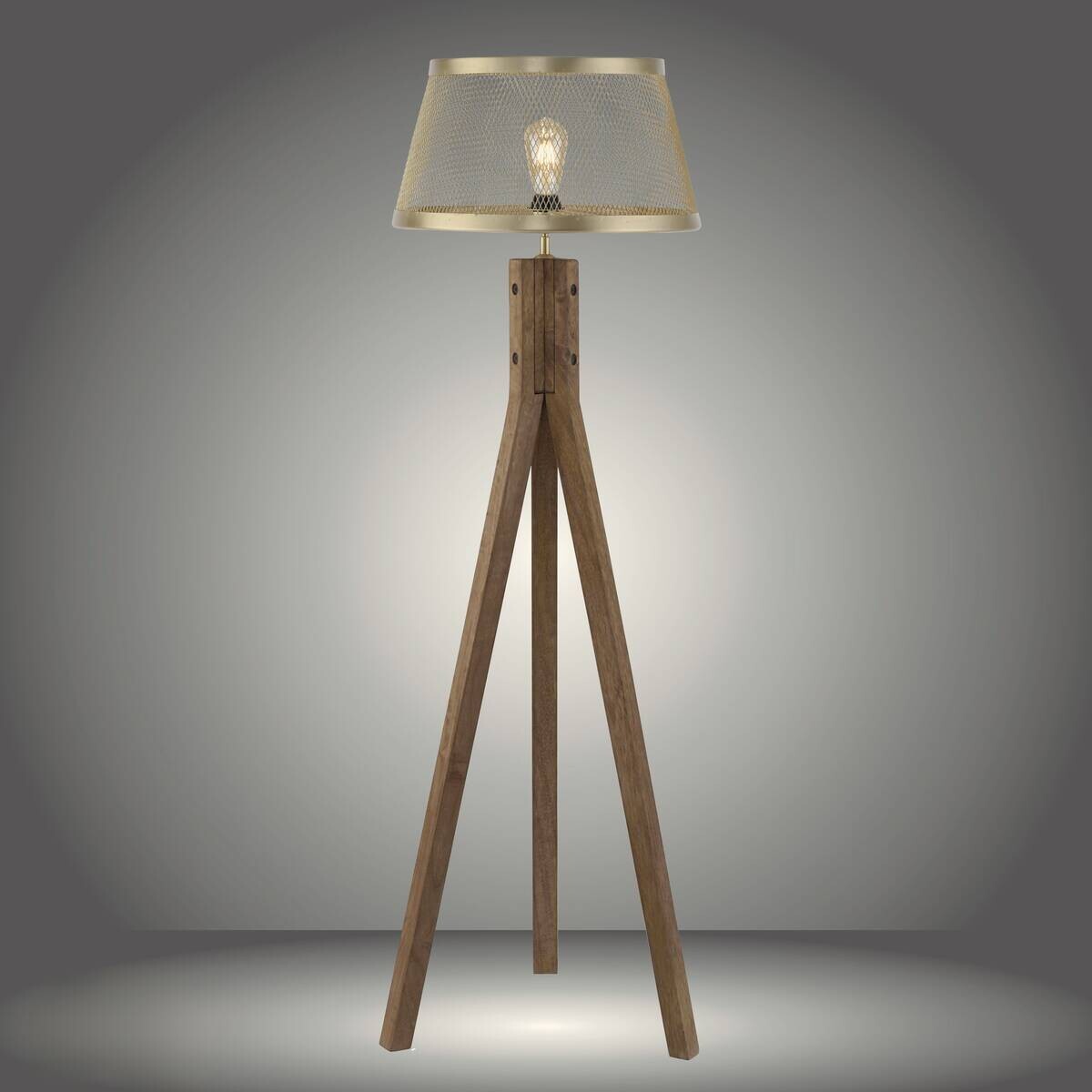 Stehlampe Frederik messing Holz B/H/L: ca. 46x145x46 cm E27 1 Brennstellen