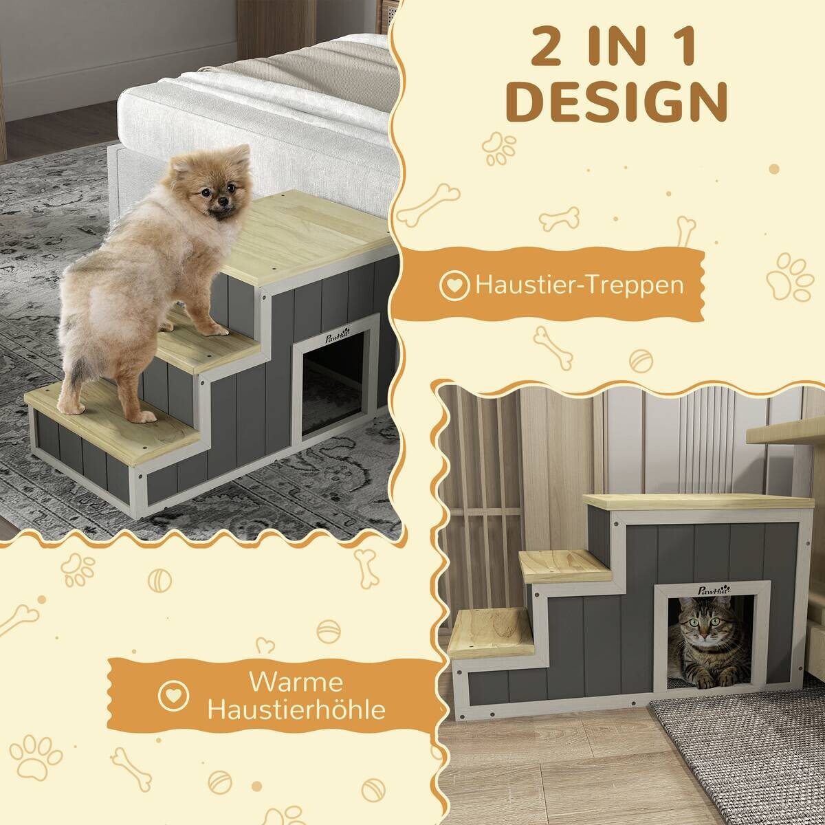 PawHut Hundetreppe, Katzentreppe natur Polypropylen B/H/L: ca. 38,5x79x45 cm