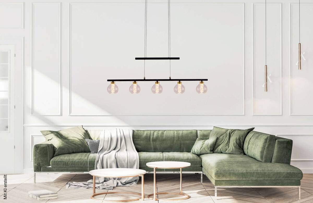 Näve Leuchten Pendelleuchte NV7093222 schwarz Glas Metall B/H/T: ca. 10x150x90 cm 5 Brennstellen