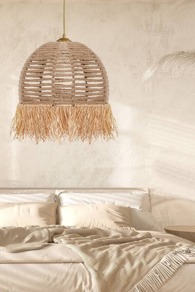 Opviq Pendelleuchte creme Baumwolle B/H/T/L/D: ca. 30x80x30x30x30 cm E27 1 Brennstellen