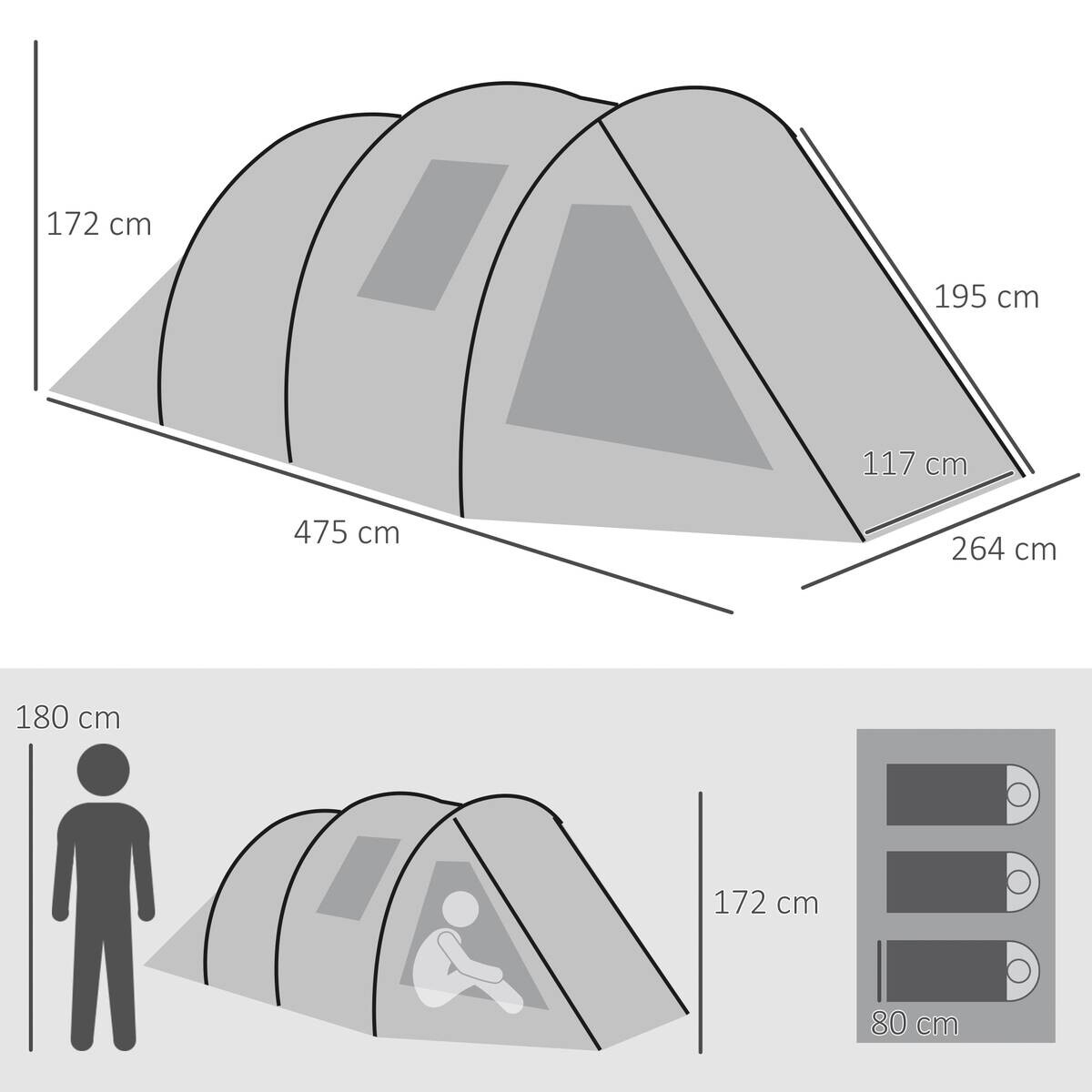 Outsunny Campingzelt B/H/L: ca. 264x172x475 cm
