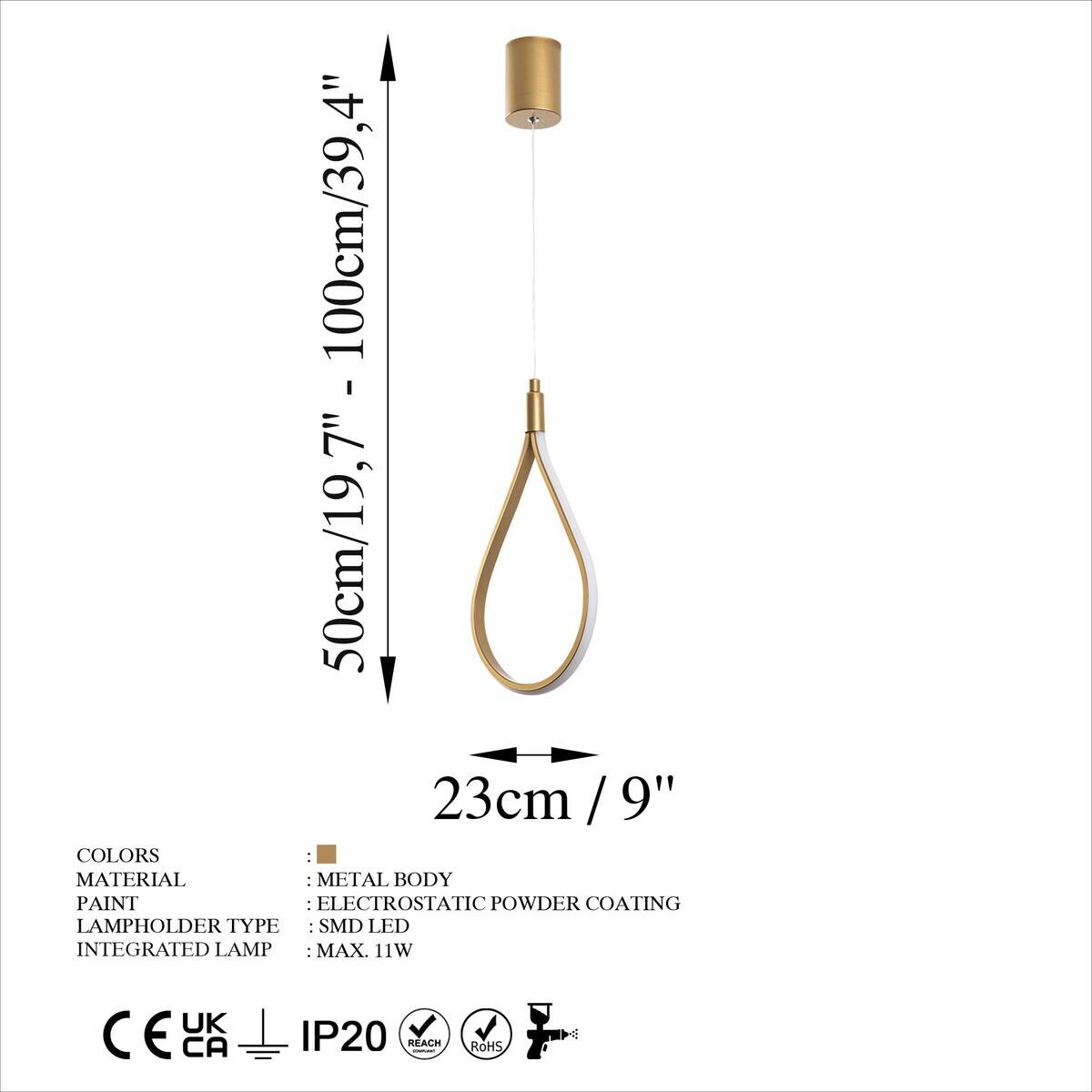 Opviq LED-Pendelleuchte gold B/H/T: ca. 23x100x10 cm
