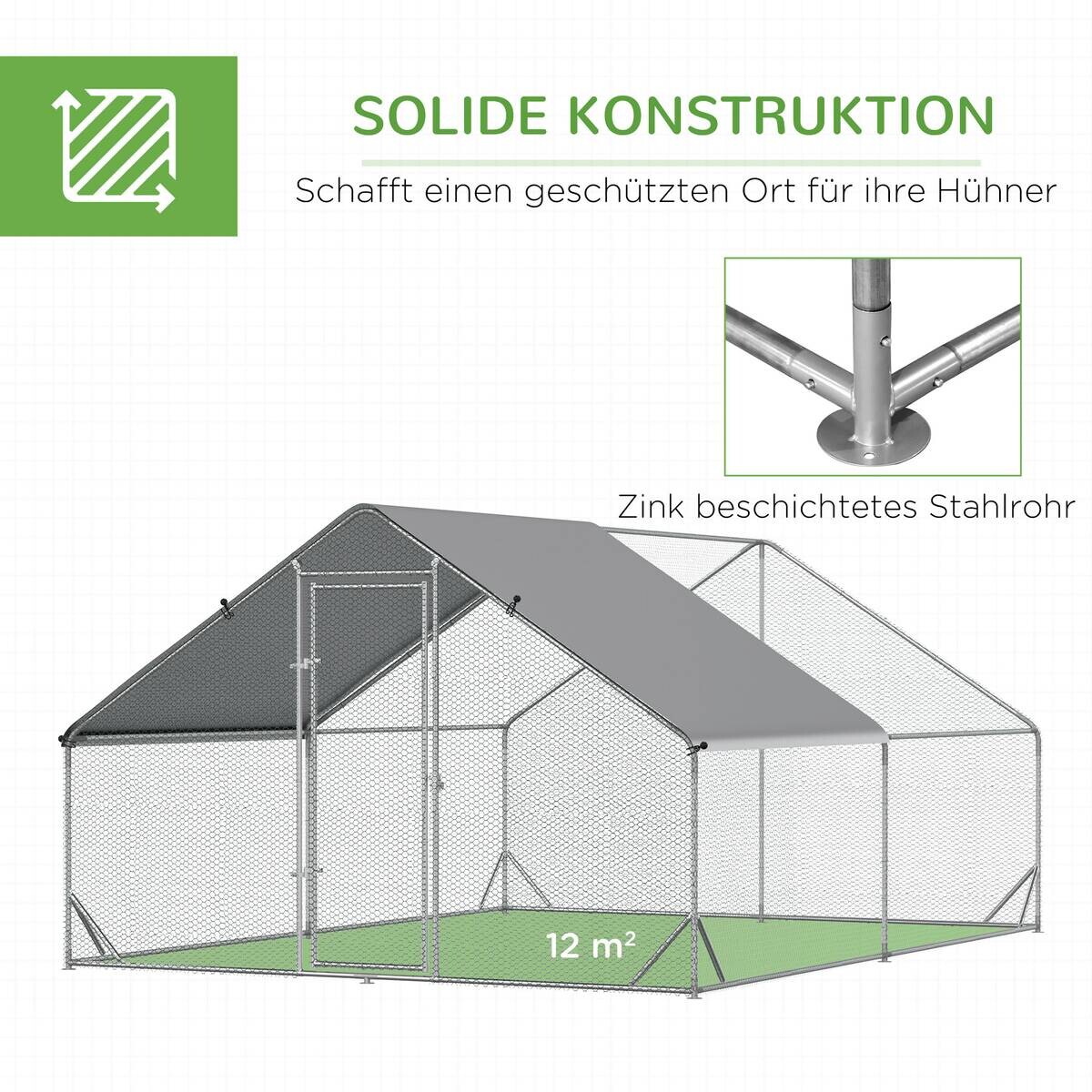 PawHut Stall grau Edelstahl B/H/L: ca. 400x300x200 cm