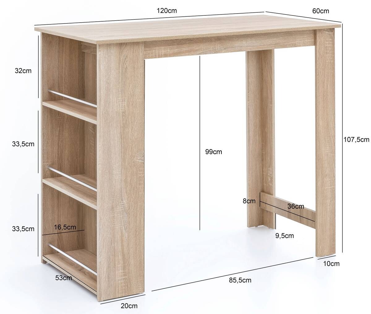 Bartisch Eiche Sonoma Nachbildung Holzwerkstoff B/H/T: ca. 120x107,5x60 cm