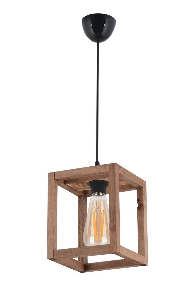 Opviq Pendelleuchte Cube braun Holz B/H/T/L/D: ca. 16x60x16x16x16 cm E27 1 Brennstellen