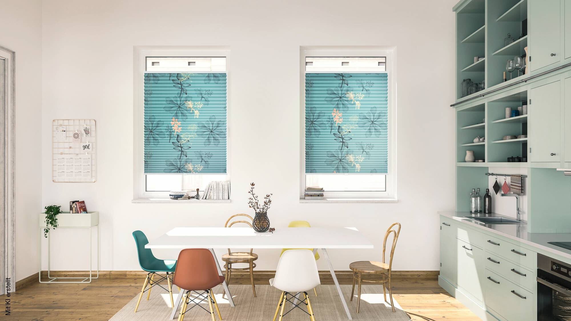 LICHTBLICK Spannplissee Aqua Floral blau B/L: ca. 80x130 cm
