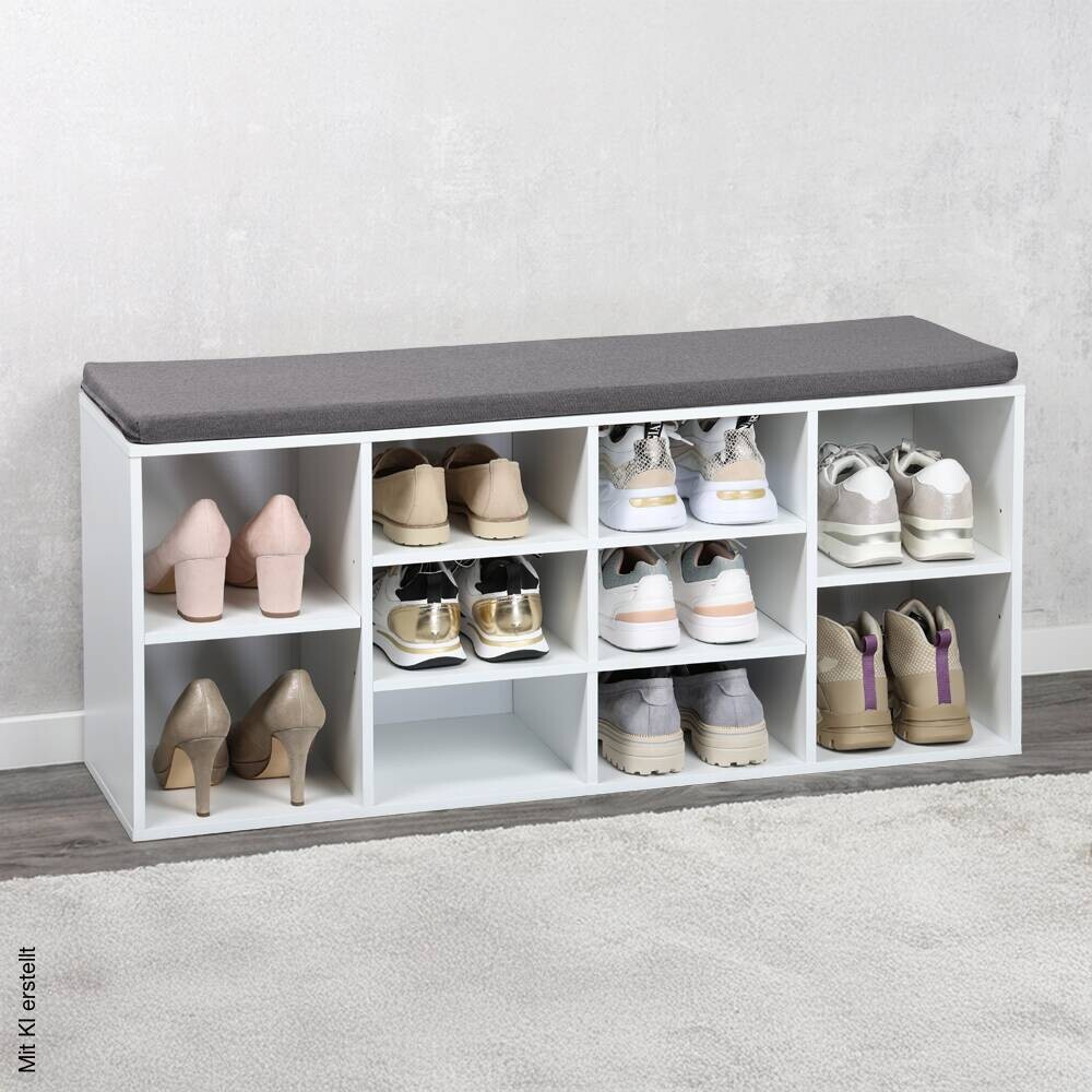 Kesper Schuhschrank mit Sitzkissen grau Textil B/H/L: ca. 29,5x48x1035 cm