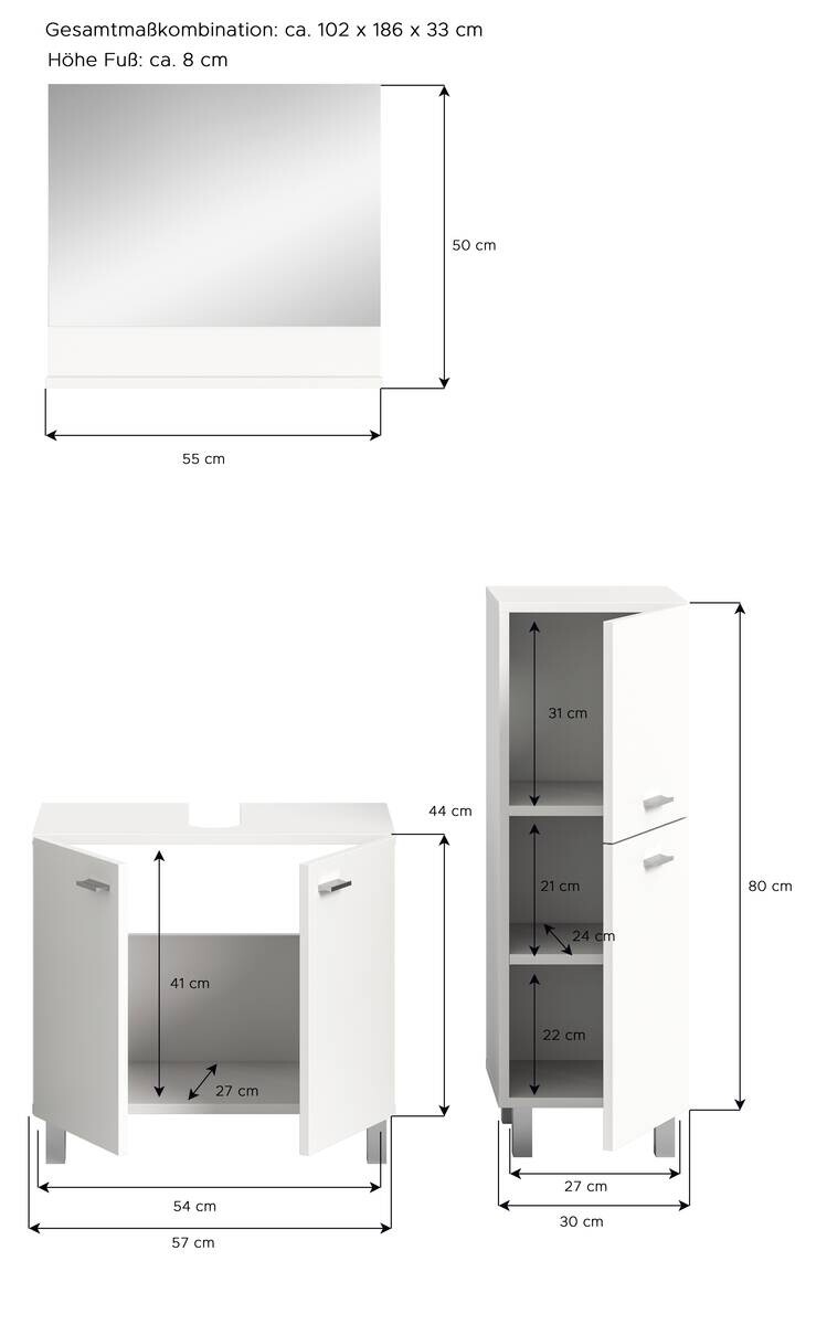 Badezimmer-Set BOSTON weiß B/H/T: ca. 102x186x33 cm