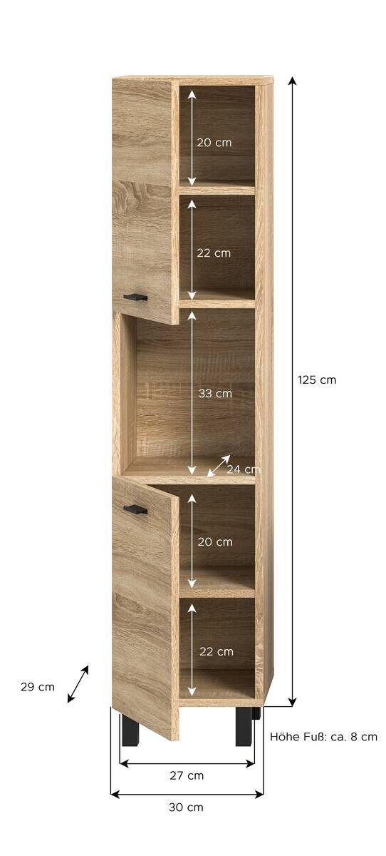 Badhochschrank BOSTON Eiche Sonoma Nachbildung B/H/T: ca. 30x125x29 cm