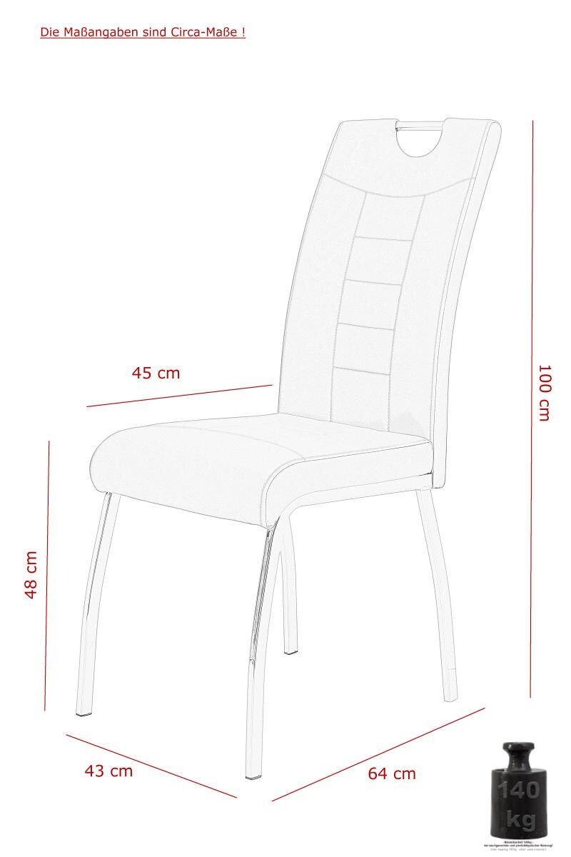 Stuhl Andrea 2er Set grau Kunstleder Metall B/H/T: ca. 43x100x64 cm