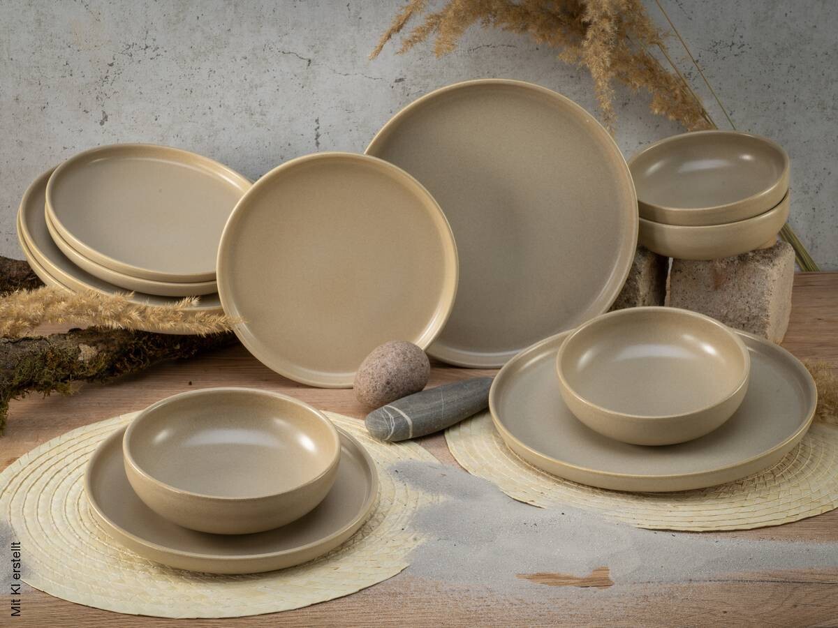CreaTable Tafelservice Uno sand Steinzeug 12 tlg.