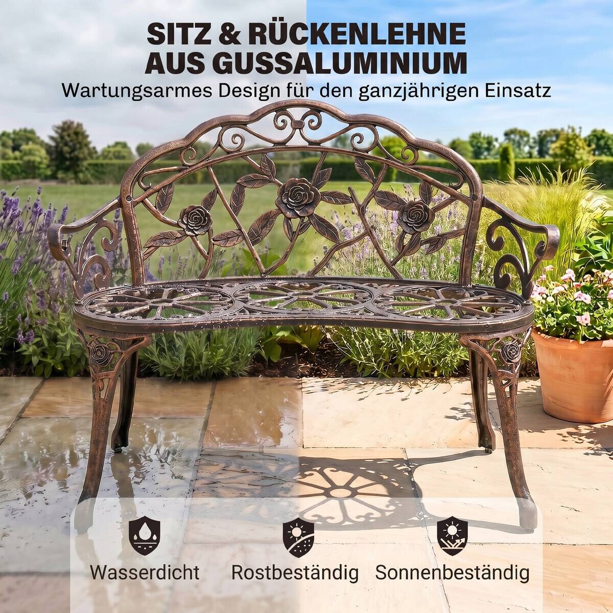Outsunny Gartenbank bronze Eisen B/H/L: ca. 54x78x100 cm