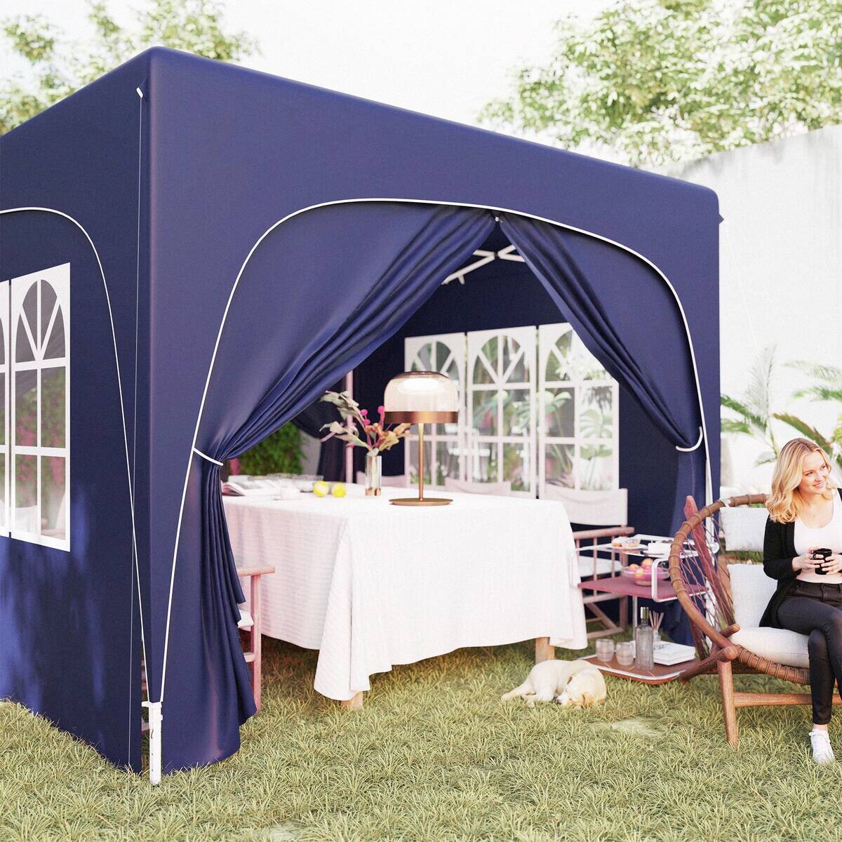 Outsunny Pavillon blau Polyester B/H/L: ca. 300x273x300 cm