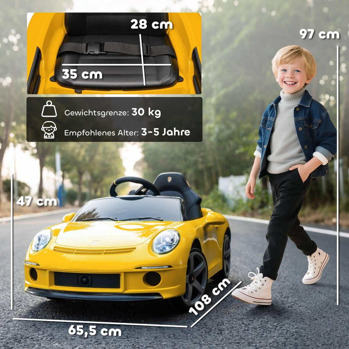 AIYAPLAY Kinder Elektroauto gelb B/H/L: ca. 65,5x47x108 cm