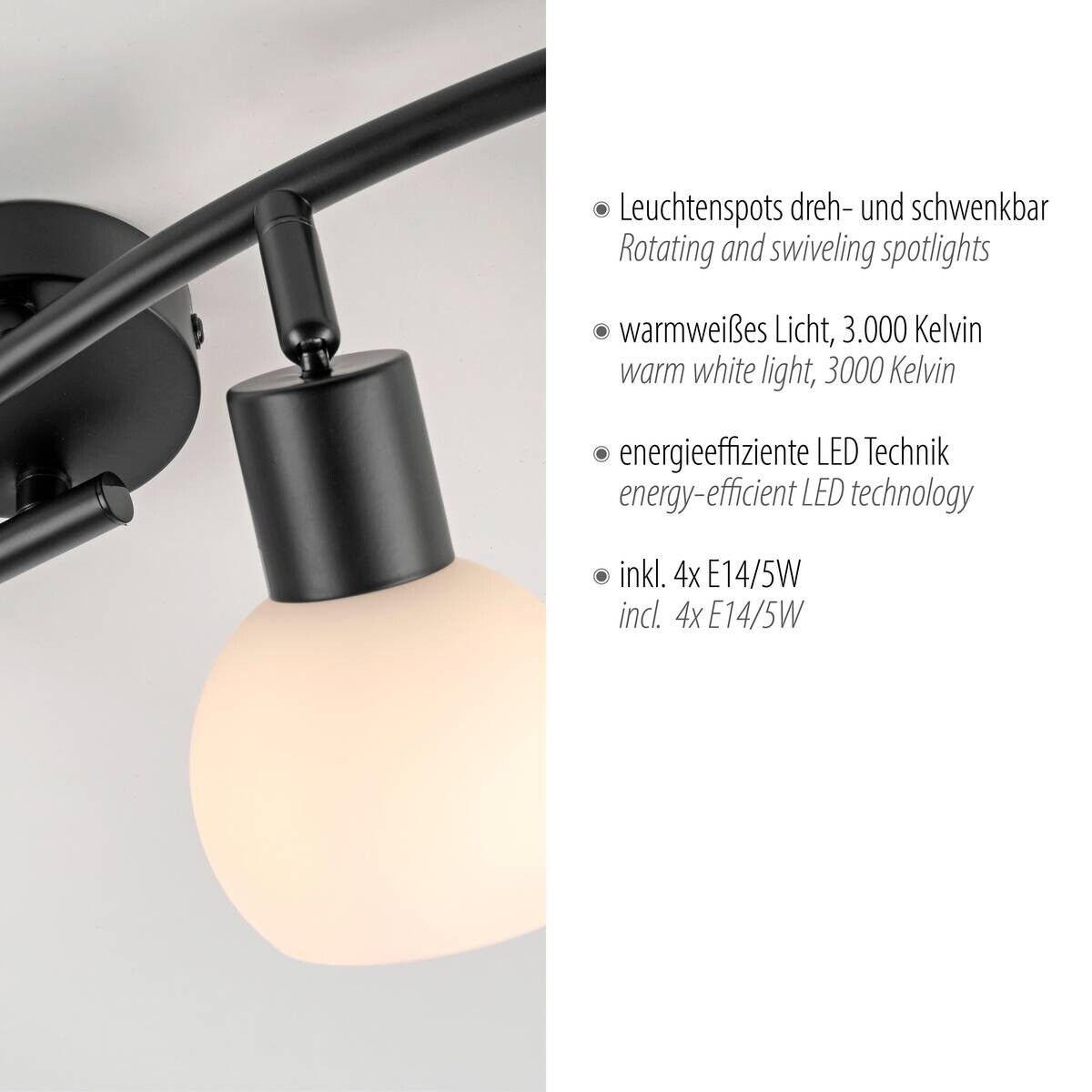 Just Light Spot 4flg. schwarz B/H/L: ca. 27x22x85 cm E14 4 Brennstellen