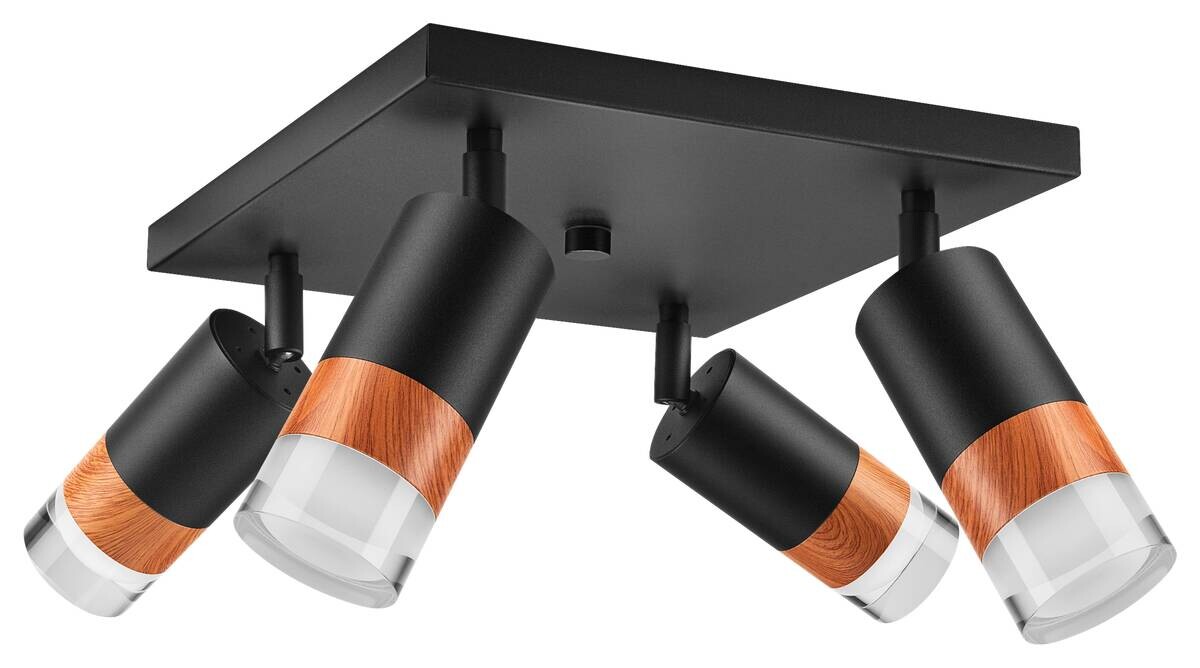 Lamkur Deckenleuchte schwarz Stahl Glas B/H/L: ca. 28x19x28 cm 4 Brennstellen