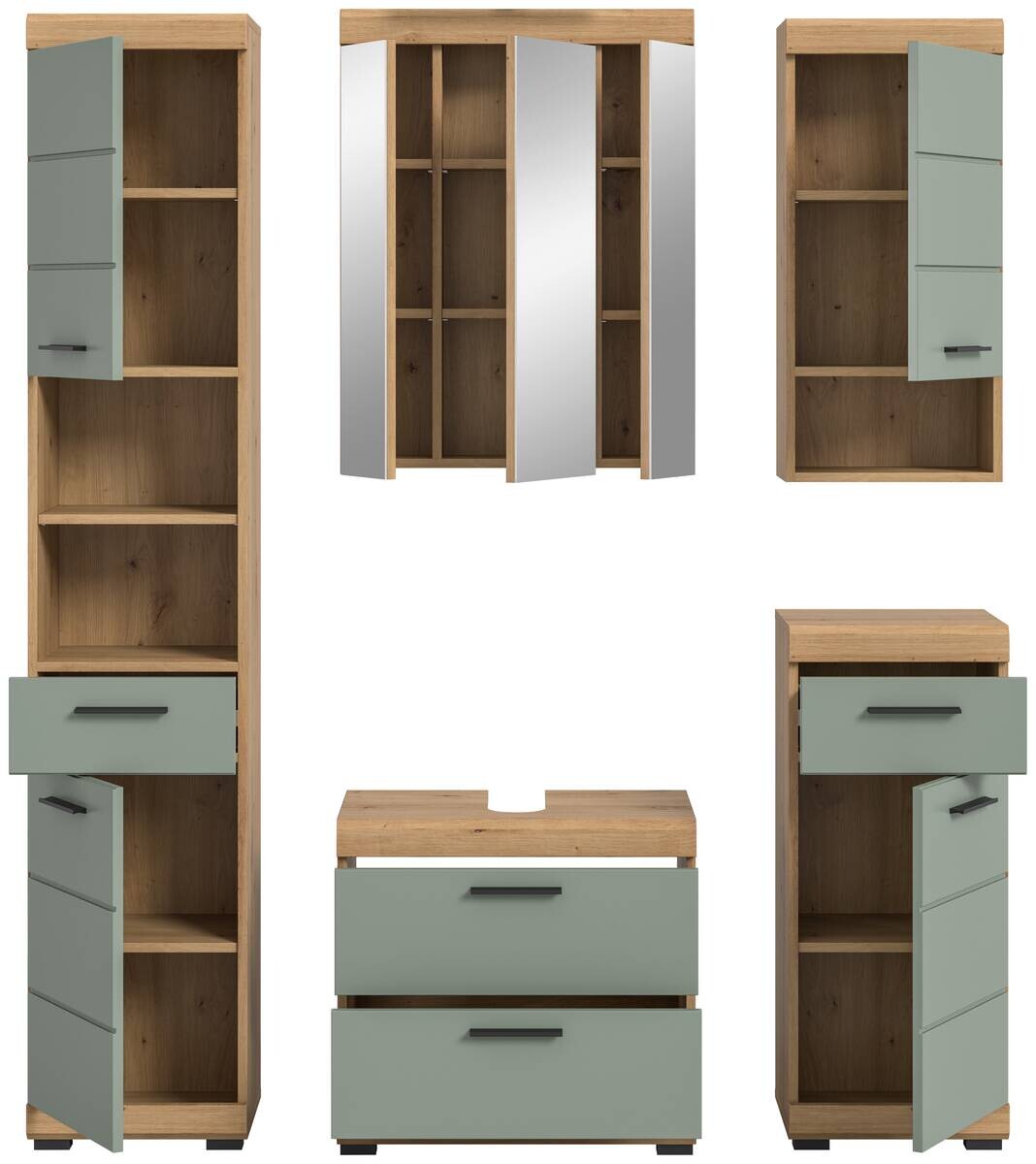 Badezimmer-Set Scout Eiche Artisan Nachbildung salbei Nachbildung B/H/T: ca. 164x191x37 cm