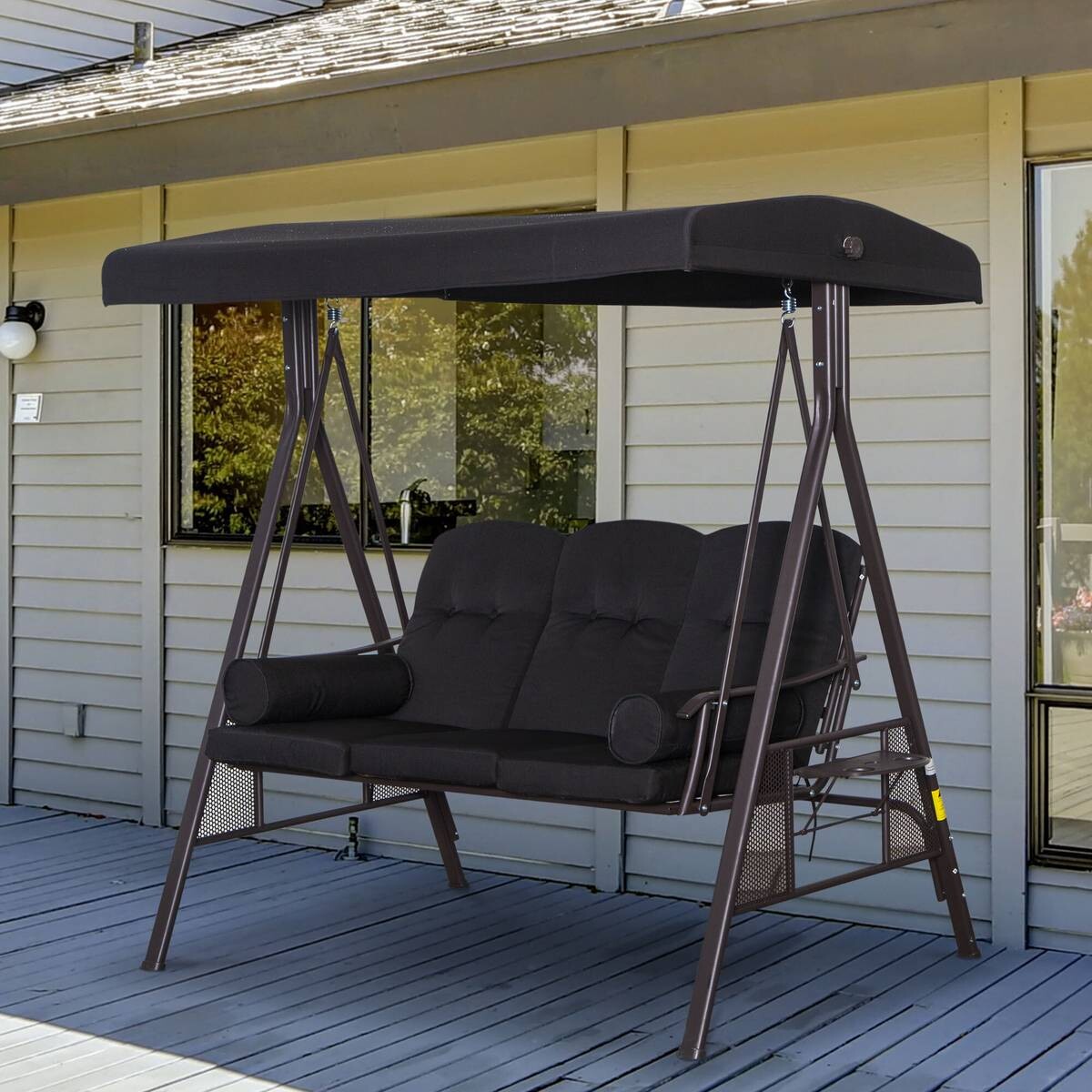 Outsunny Hollywoodschaukel schwarz Metall B/H/L: ca. 116x183x206 cm