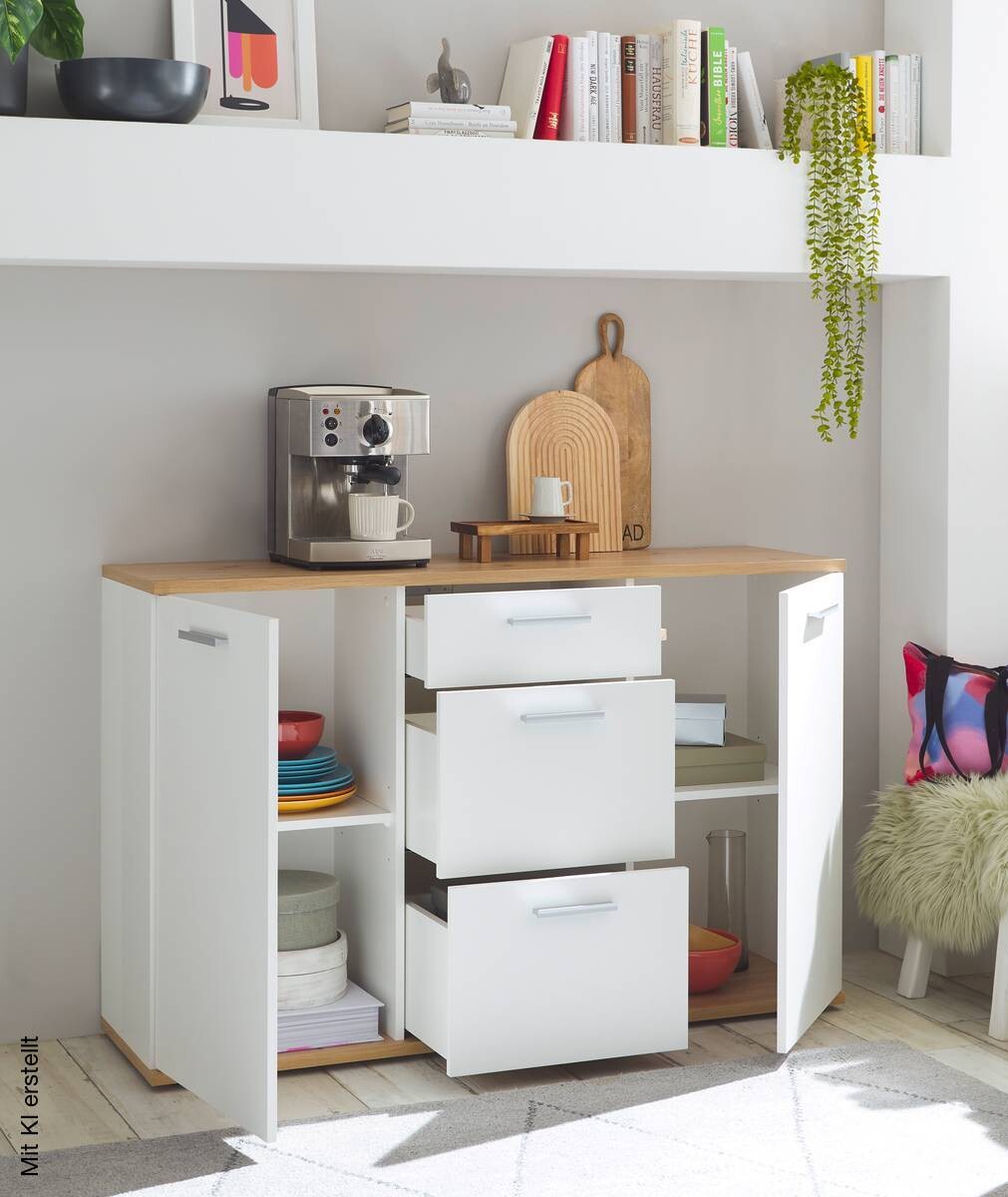 Kommode BC 1035 weiß Eiche Artisan Nachbildung B/H/T: ca. 135x86x38 cm