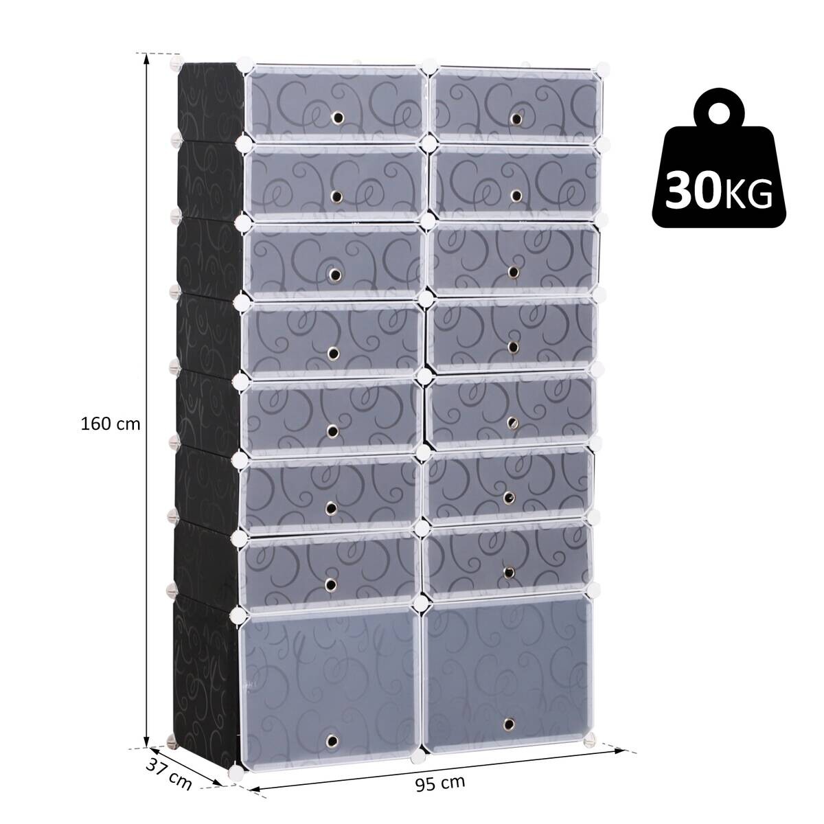 HOMCOM Schuhregal schwarz Metall B/H/L: ca. 37x95x160 cm