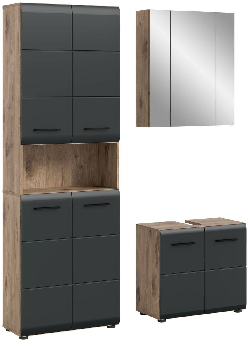 Badezimmer-Set Ice Nox Oak Nachbildung schwarz matt B/H/T: ca. 135x185x30 cm