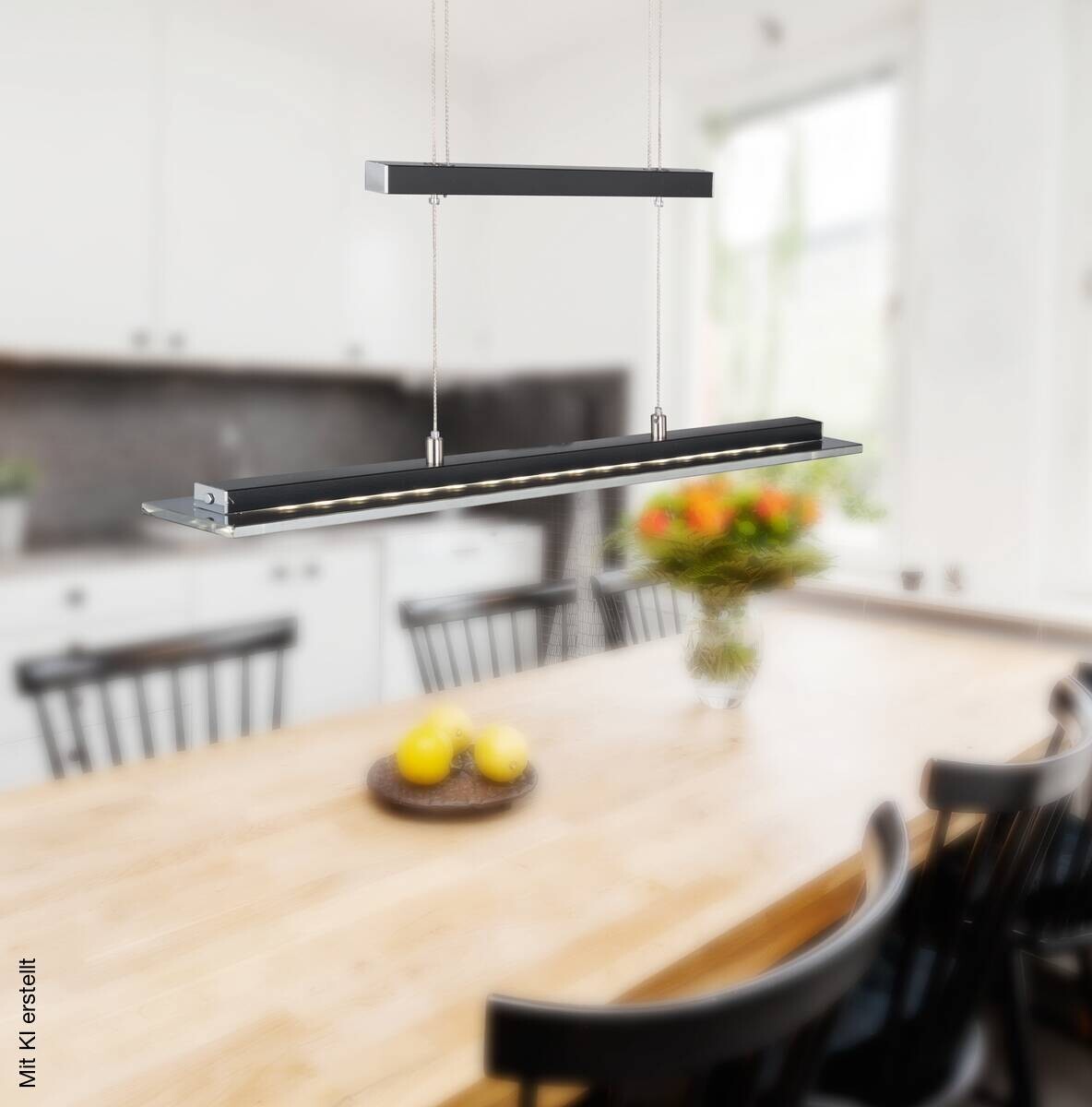 Fischer & Honsel LED-Pendelleuchte 60442 Rauch Chrom schwarz Glas Metall B/H/T: ca. 88x150x9 cm 1 Brennstellen