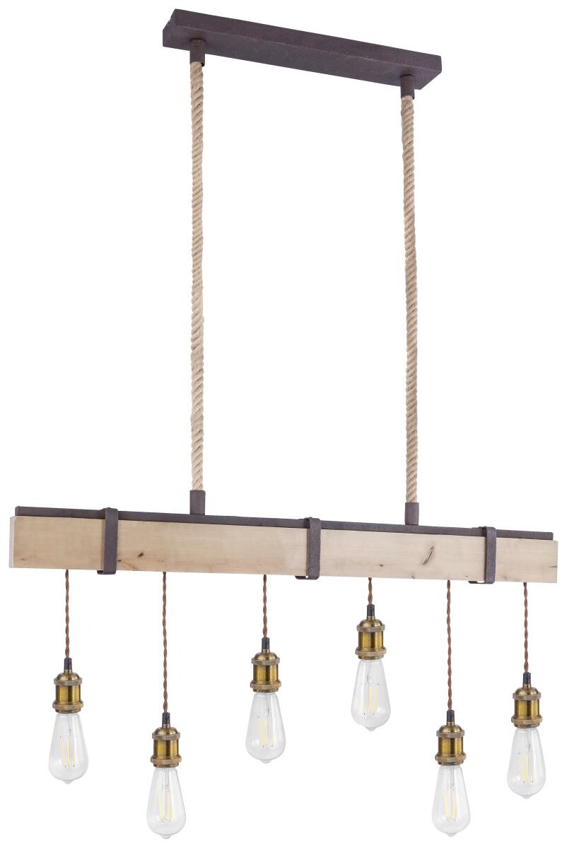 GLOBO Pendelleuchte Mucha rostfarbig Echtholz Metall B/H: ca. 100x167 cm E27 6 Brennstellen