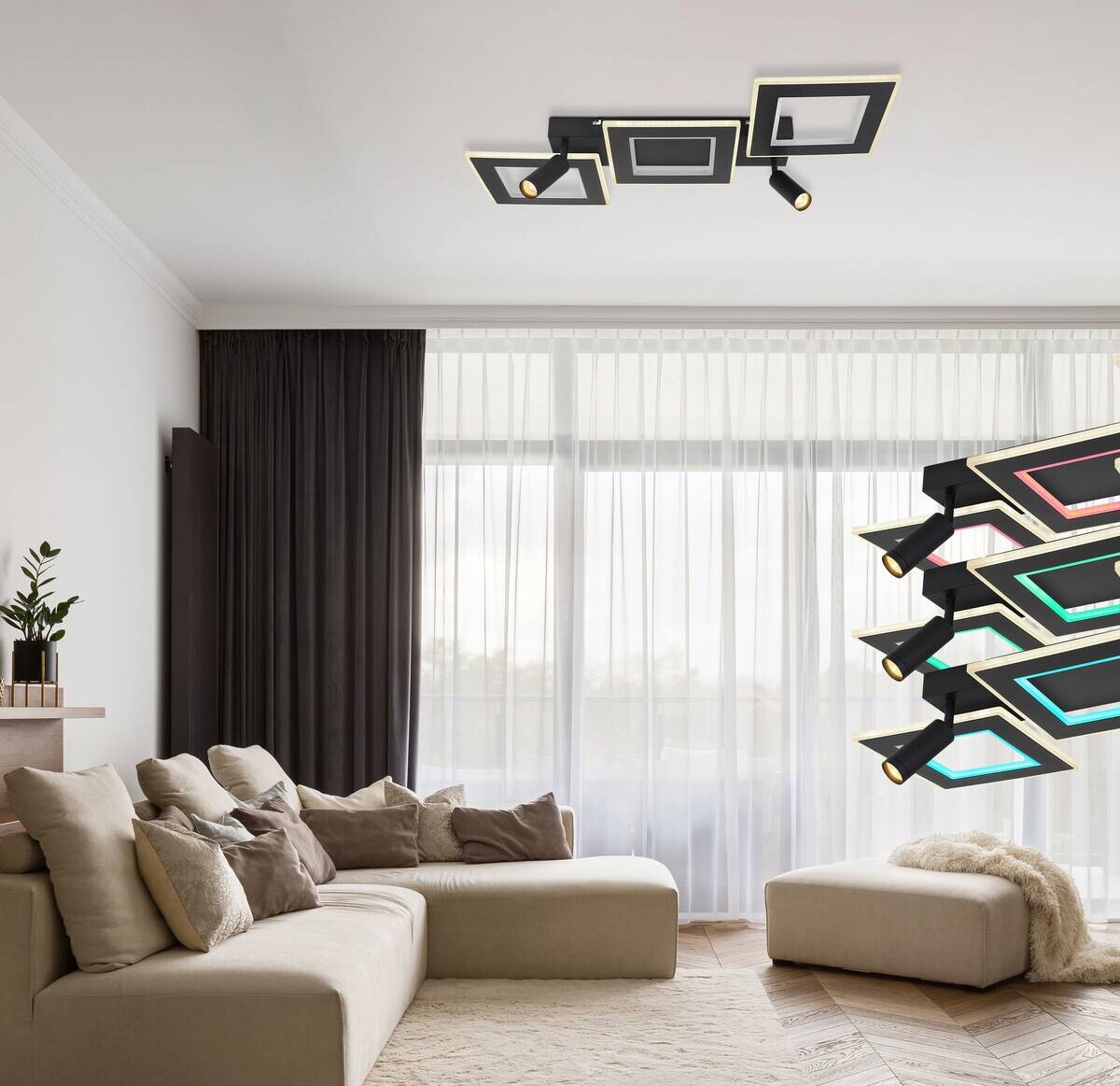 GLOBO Deckenleuchte schwarz Opal Metall Acryl B/H/L: ca. 56x11,5x82 cm 2 Brennstellen