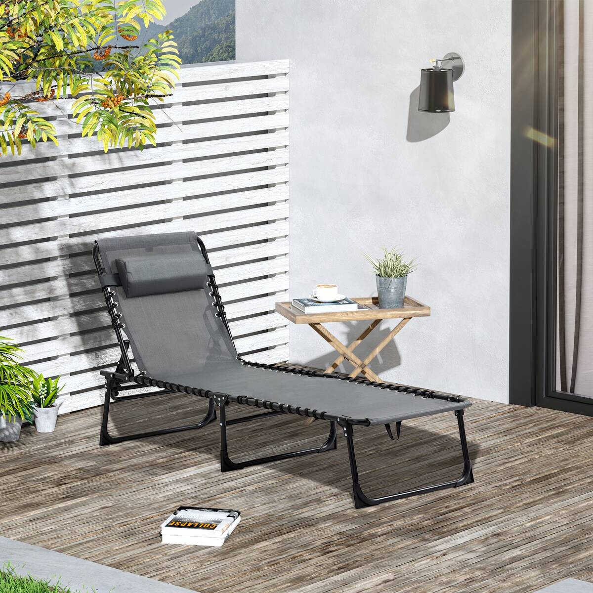 Outsunny Sonnenliege grau Stahl B/H/L: ca. 58x30x185 cm