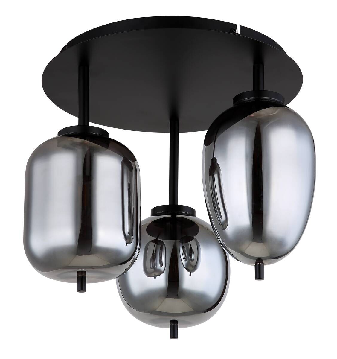 GLOBO Deckenleuchte Blacky mattschwarz Metall Rauchglas H/D: ca. 36x46 cm E14 3 Brennstellen