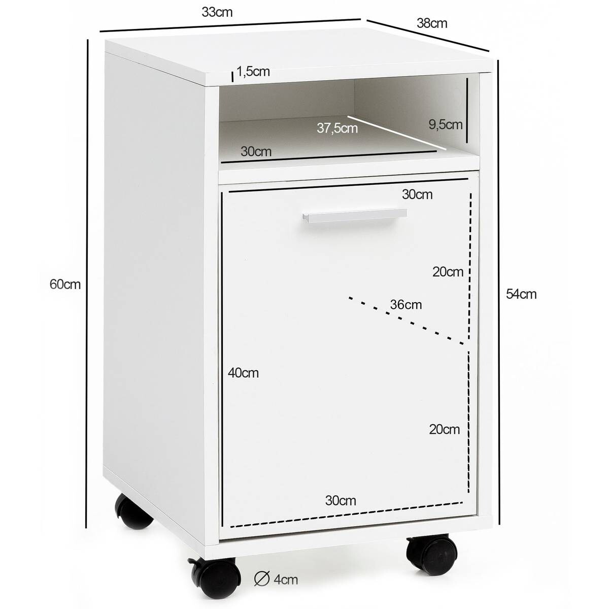 Rollcontainer weiß Spanplatte B/H/T: ca. 33x60x38 cm